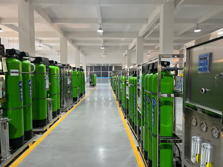 Rows of filter vessels and control panels arranged for routine service access