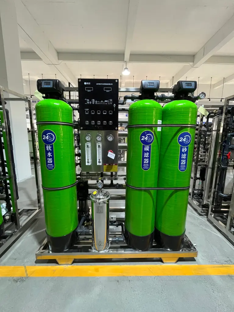 Pretreatment vessels, cartridge filtration and a control panel on a packaged water treatment system